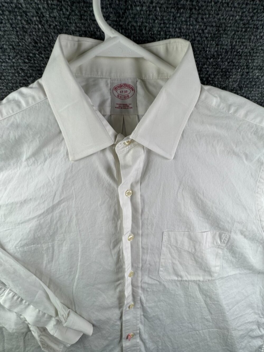 Brooks Brothers Cotton Button Up Shirt Long Sleeve 17 33 White Traditional Fit